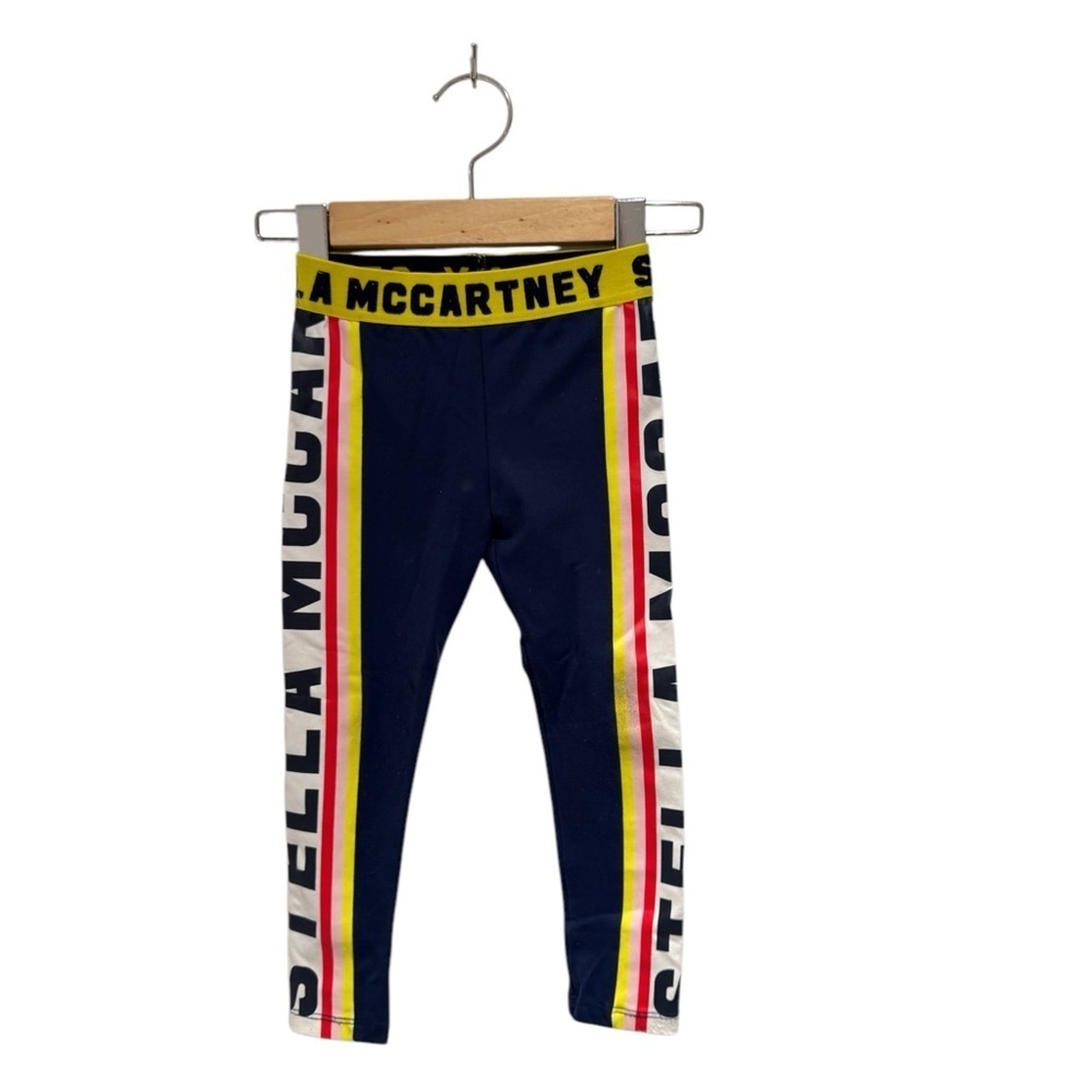 Stella McCartney Kids Navy Athletic Leggings with Yellow & Pink Stripes - size 4